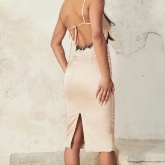 Lavish Alice Satin Slip Dress with Black Lace Detail Size: 10 - Picture 2 of 9